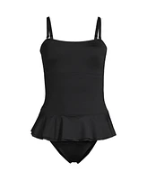 Lands' End Women's Sculpting Suit Ruffle Bandeau One Piece Swimsuit