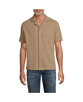 Lands' End Men's Short Sleeve Textured Cable Camp Collar Button Through Shirt