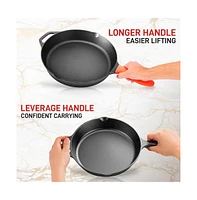 NutriChef 12'' Pre-Seasoned Cast Iron Pan with Glass Lid & Silicone Handle NCCI12