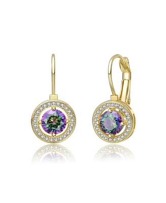 14K Gold Plated with Round Colored Cubic Zirconia Leverback Earrings