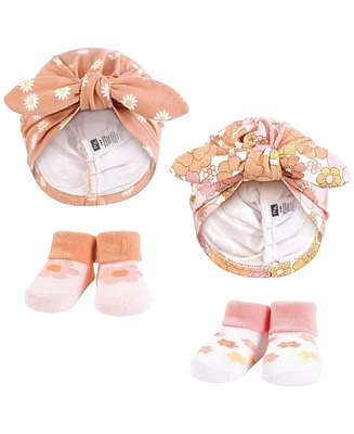 Hudson Baby Baby Girls Hudson Turban and Socks Set, Peace Love And Flowers, One