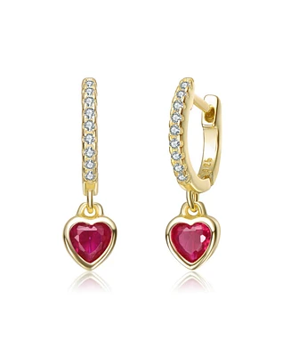 Kids 14K Gold Plated Colored Heart Cubic Zirconia Drop Earrings with Clear Cz Accents
