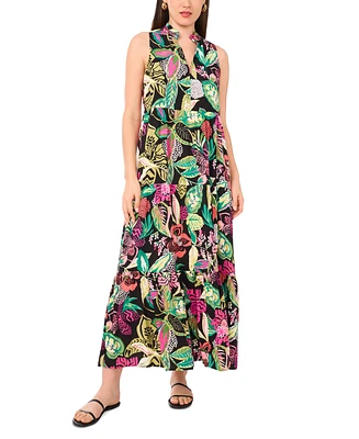 Vince Camuto Women's Printed Split-Neck Tiered Dress