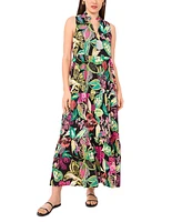 Vince Camuto Women's Printed Split-Neck Tiered Dress