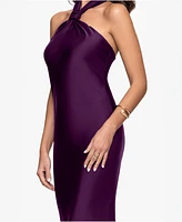 Betsy & Adam Women's Solid-Color Knot-Front Long Halter Dress
