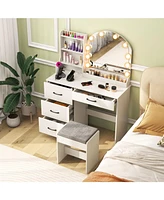 Makeup Vanity Desk Dressing Table and Stool Set with Mirror and Lights