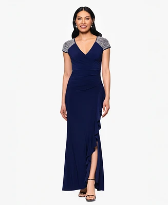 Betsy & Adam Women's Cap-Sleeve V-Neck Dress