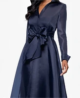 Betsy & Adam Women's Solid-Color Tie-Front Long Shirtdress