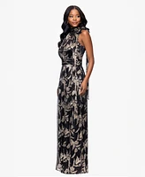 Betsy & Adam Women's Metallic-Print Long Halter Dress