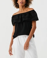 Ella Rafaella Petite Embroidered Off Shoulder Top