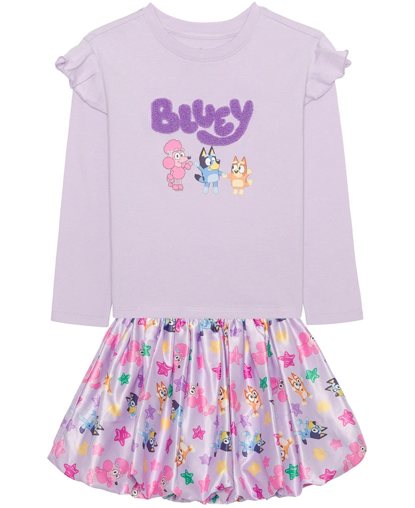 Bluey Toddler and Little Girls 2-Piece Long Sleeve Top Skirt Set