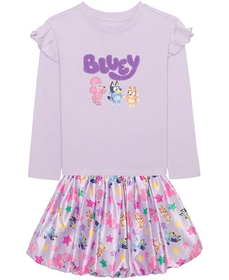 Bluey Toddler and Little Girls 2-Piece Long Sleeve Top Skirt Set