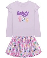 Bluey Toddler and Little Girls 2-Piece Long Sleeve Top Skirt Set