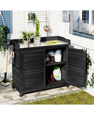 Outdoor Rustic Potting Bench with Storage