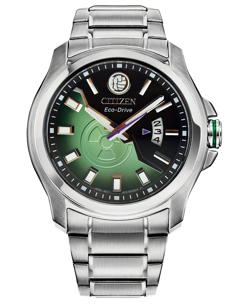 Marvel by Citizen Hulk Silver-Tone Stainless Steel Bracelet Watch 43mm