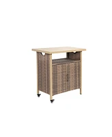 Outdoor Wicker Bar Cart with Glass Top