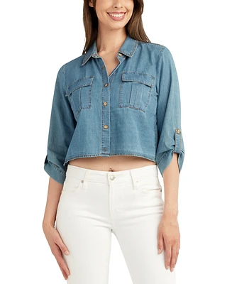 Bcx Juniors' Denim Cropped Utility Shirt
