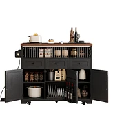 Farmhouse Kitchen Island Cart with Drop Leaf & Wheels