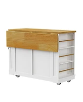Rolling Kitchen Island Cart with Drop Leaf & Storage