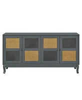 Industrial Grey Retro Sideboard with Rattan Doors