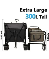 300L Folding Wagon Cart - Heavy Duty, All-Terrain, Black/Gray