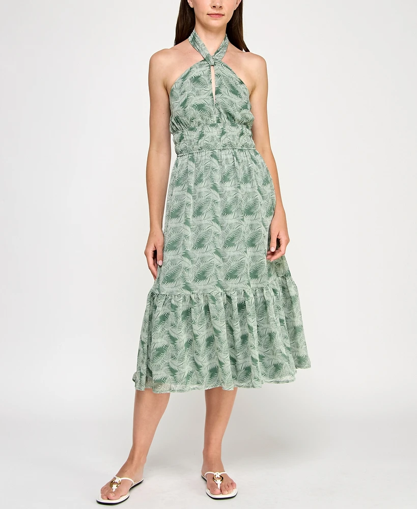 Trixxi Juniors' Printed Ruffled-Hem Halter Midi Dress