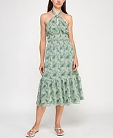 Trixxi Juniors' Printed Ruffled-Hem Halter Midi Dress