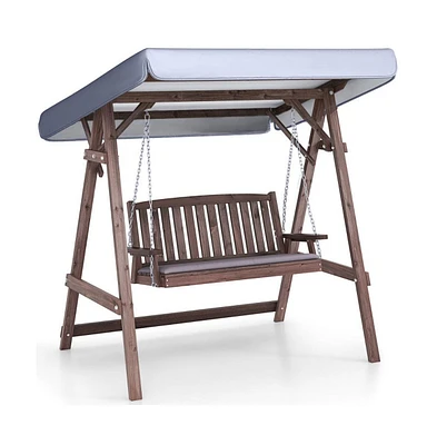 2-Person Porch Swing with Fir Wood Stand and Tilt Canopy