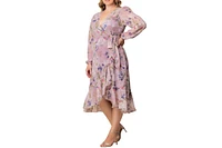 Kiyonna Plus Clara Long Sleeve Chiffon Wrap Dress