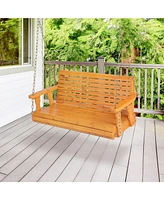 Gymax 2-Person Porch Swing Chair Wooden Garden Swing Bench w/ Adjustable Chains