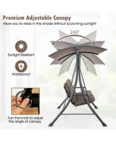 Gymax 3-Seat Outdoor Porch Swing w/ Adjustable Canopy Thickened Cushions Metal Frame
