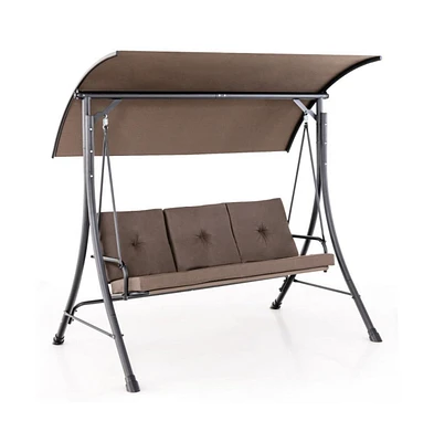 3-Seat Outdoor Porch Swing with Adjustable Canopy and Padded Cushions