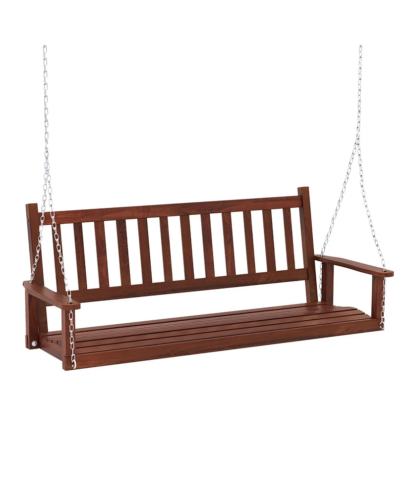 Gymax 5FT Wooden 3-Person Porch Swing Chair w/ Adjustable Galvanized Metal Chains