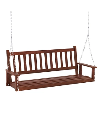 Gymax 5FT Wooden 3-Person Porch Swing Chair w/ Adjustable Galvanized Metal Chains