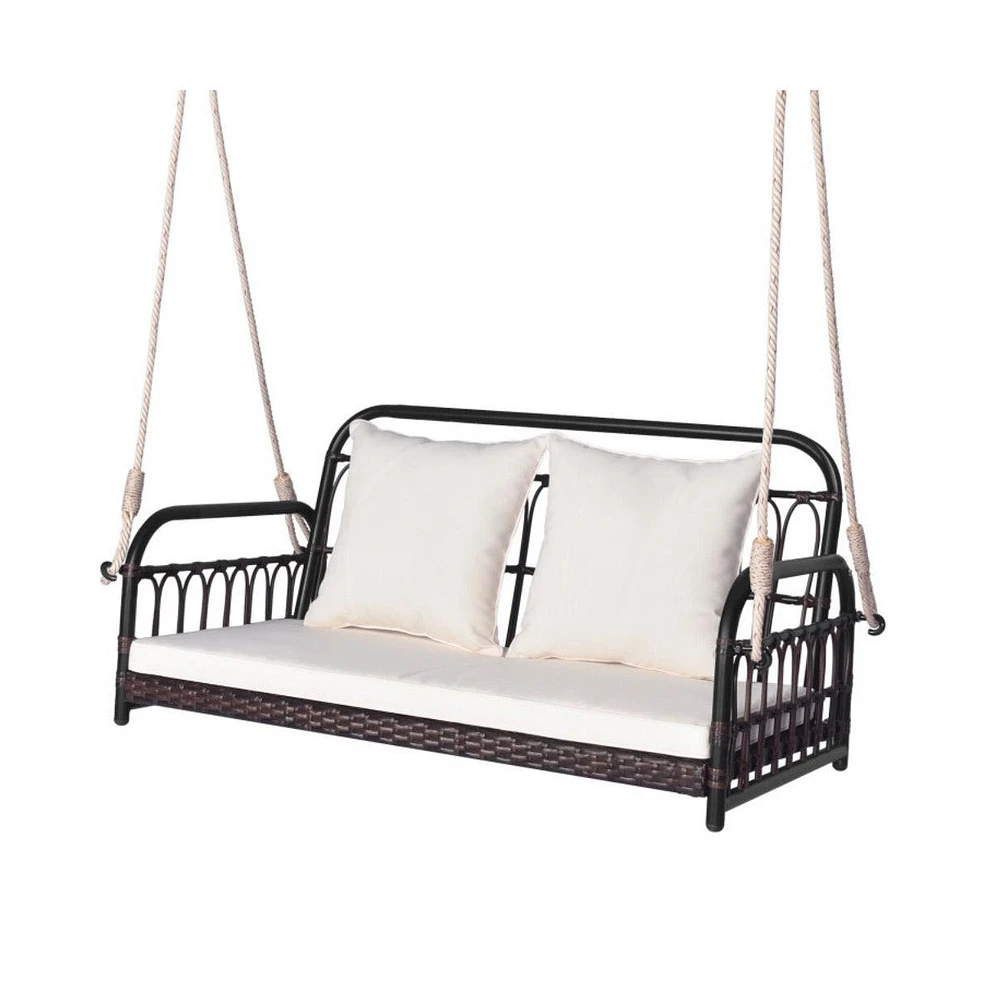 880LBS Wicker Hanging Porch Swing with Cushions