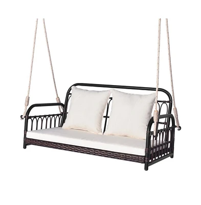 880LBS Wicker Hanging Porch Swing with Cushions