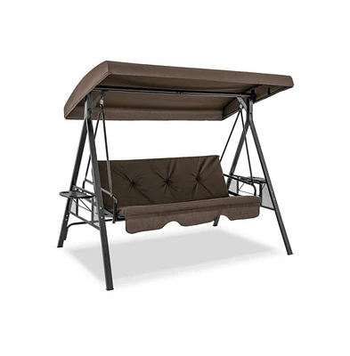 Convertible 3-Seat Patio Porch Swing Chair to Flat Bed with Adjustable Canopy