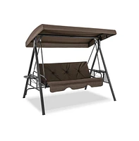 Convertible 3-Seat Patio Porch Swing Chair to Flat Bed with Adjustable Canopy