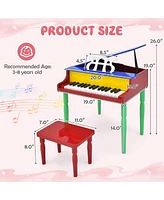 Gymax 30-Key Classic Baby Grand Piano Toddler Toy Wood w/ Bench & Music Rack Colorful