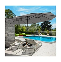 15 Feet Double-Sided Patio Umbrella with 48 Led Lights