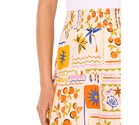 CeCe Women's Cotton Postcard-Print Maxi Skirt