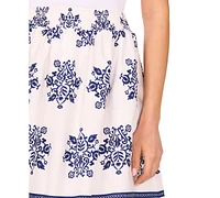 CeCe Women's Smocked-Waist Border-Print Midi Skirt