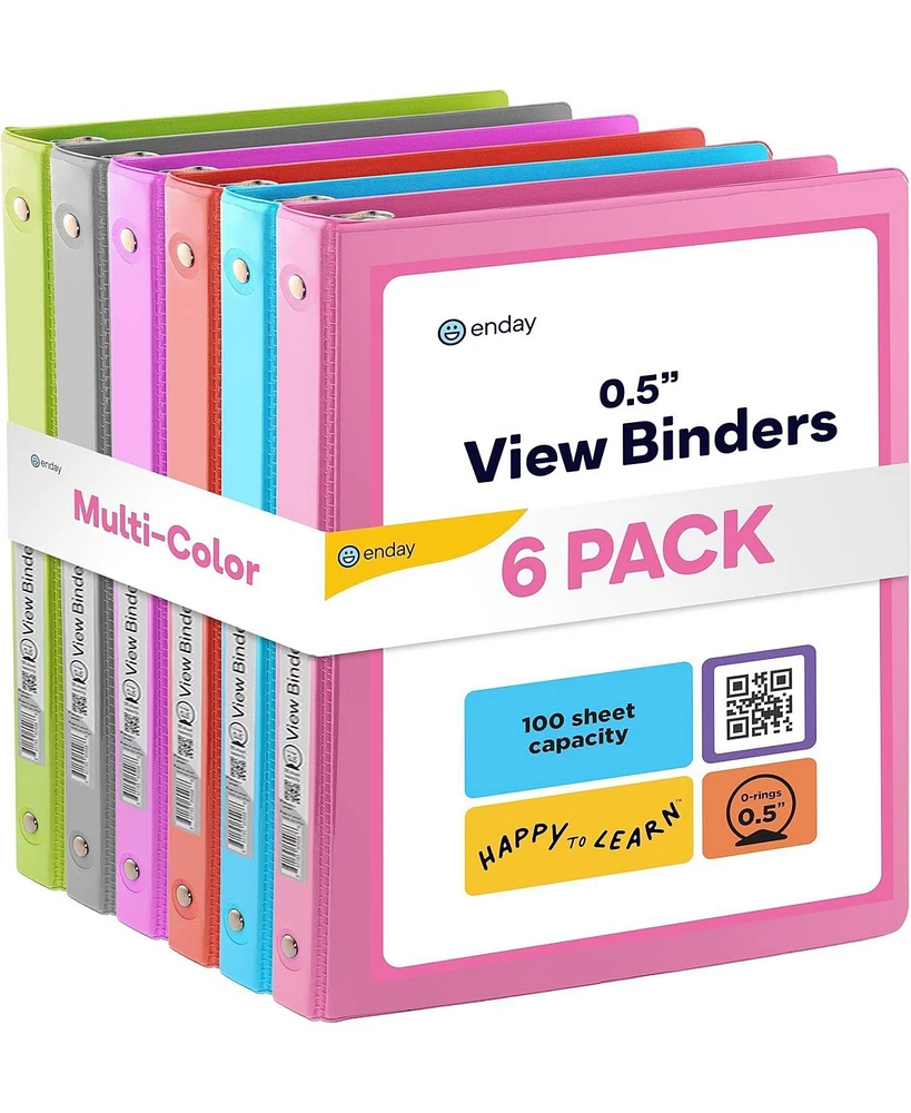 ½ Inch 3 Ring Binder, .5 Inch Round Ring Clear View Cover with 2 Inside Pockets Binders, Colored School Supplies Binders in Grey, Pink, Blue, Pur