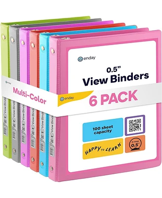 ½ Inch 3 Ring Binder, .5 Inch Round Ring Clear View Cover with 2 Inside Pockets Binders, Colored School Supplies Binders in Grey, Pink, Blue, Pur