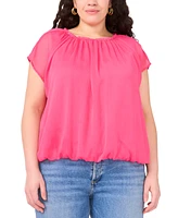 Vince Camuto Plus Wide-Neck Cap-Sleeve Gathered Top