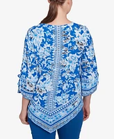 Ruby Rd. Petite Bohemian Batik Floral Border Print Crepe Tunic Top