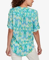 Ruby Rd. Petite Paradise Ikat Button Tie Front V-Neck Top