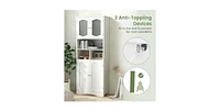 58.5 Inch Freestanding Linen Bathroom Storage Cabinet with Frost Glass Doors