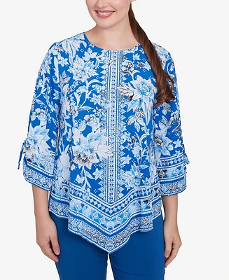 Ruby Rd. Petite Bohemian Batik Floral Border Print Crepe Tunic Top