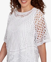 Ruby Rd. Petite Floral Blocked Crochet Sweater